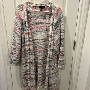 Lane Bryant 22/24 Open-Front Cardigan in Cream with Pink, Purple & Gray pattern